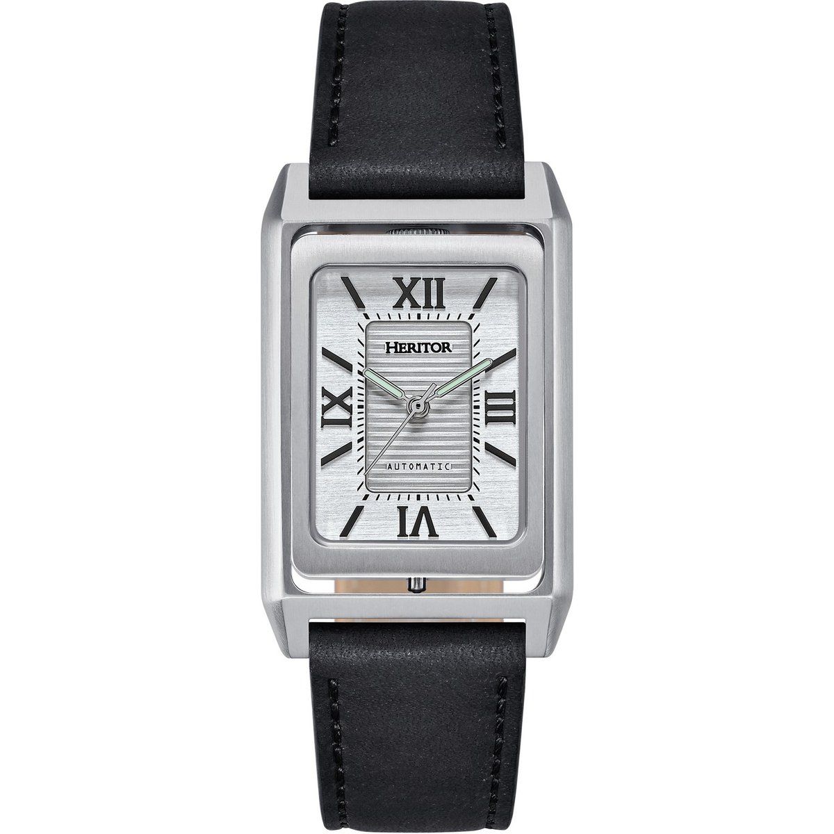 Rechteckige silberne Zifferblatt-Lederarmbanduhr