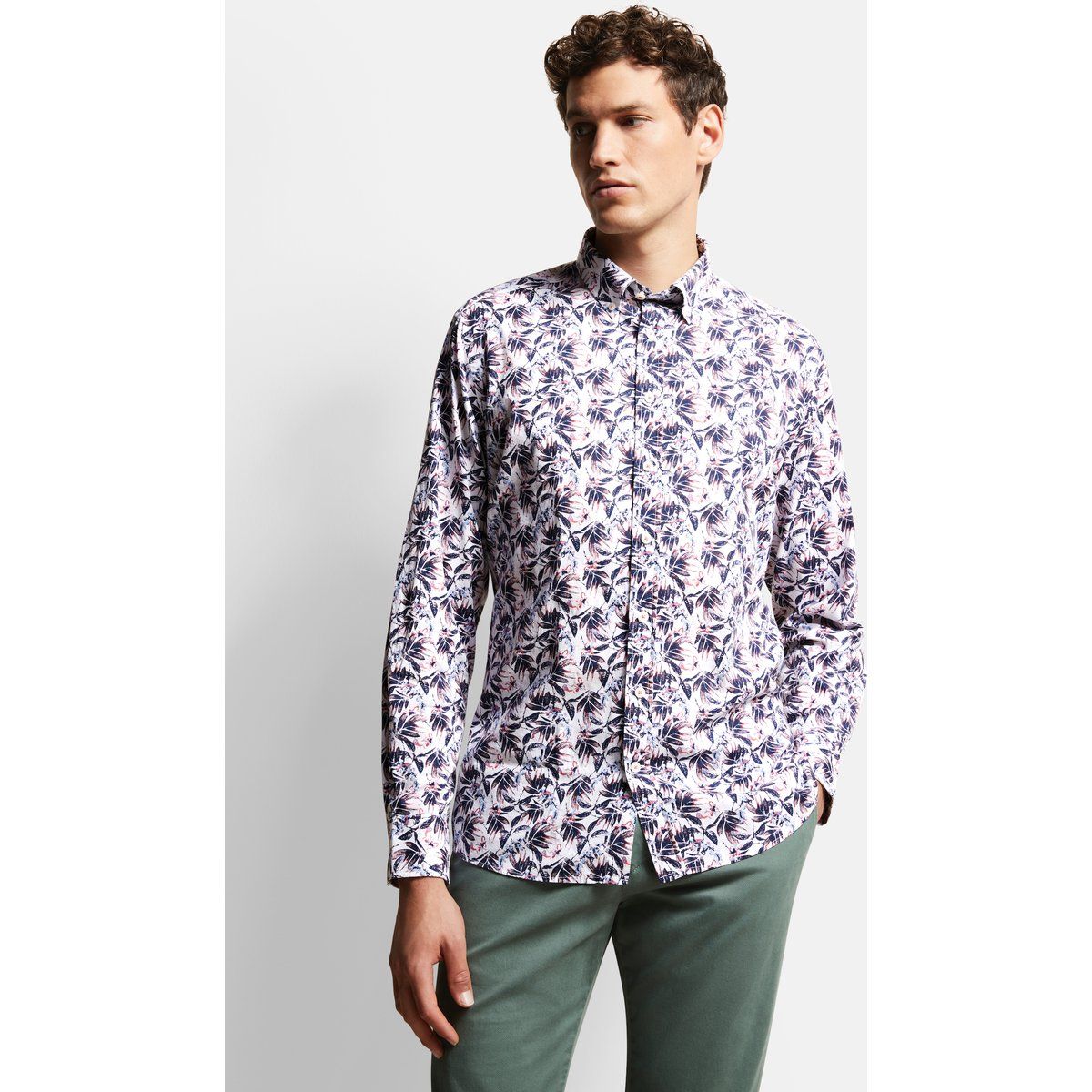 Herren Hemd mit Blumenmuster und Knopfleiste