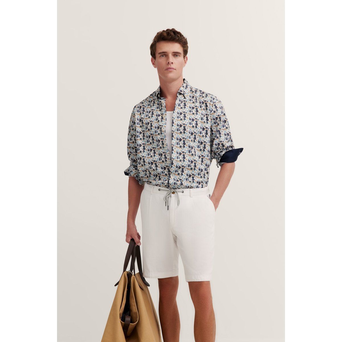 Bedrucktes Baumwollhemd mit Button-Down-Kragen