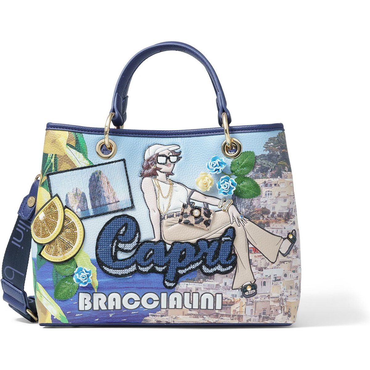 Handtasche mit Capri-Print und Henkel