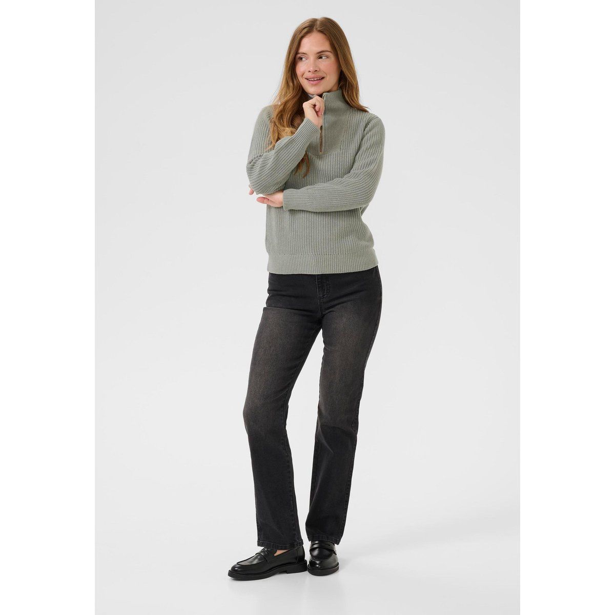 Gerippter Strick Half-Zip Pullover