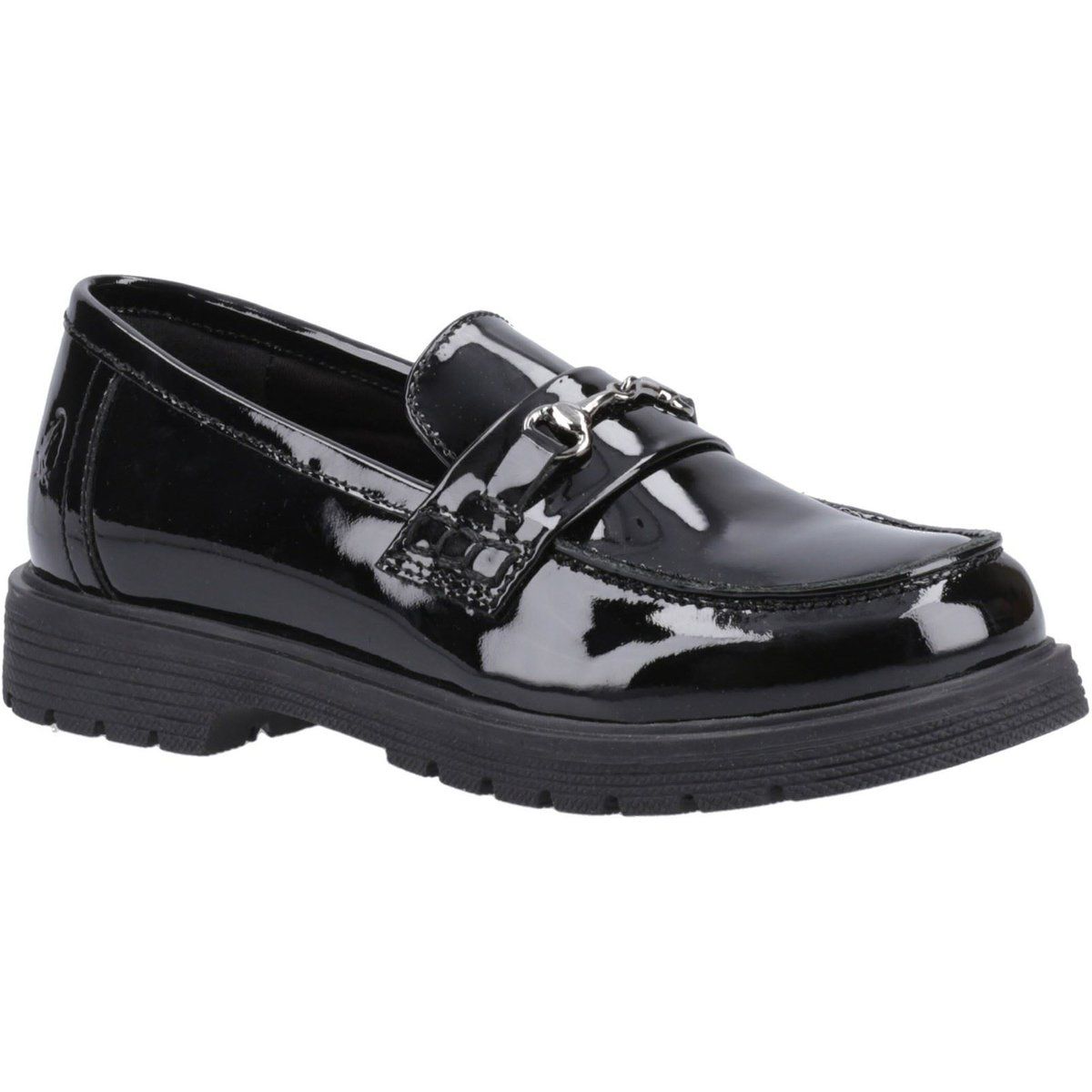 Hush Puppies Lydia Patent Senior Mädchenschwarze Slipper Aus Leder