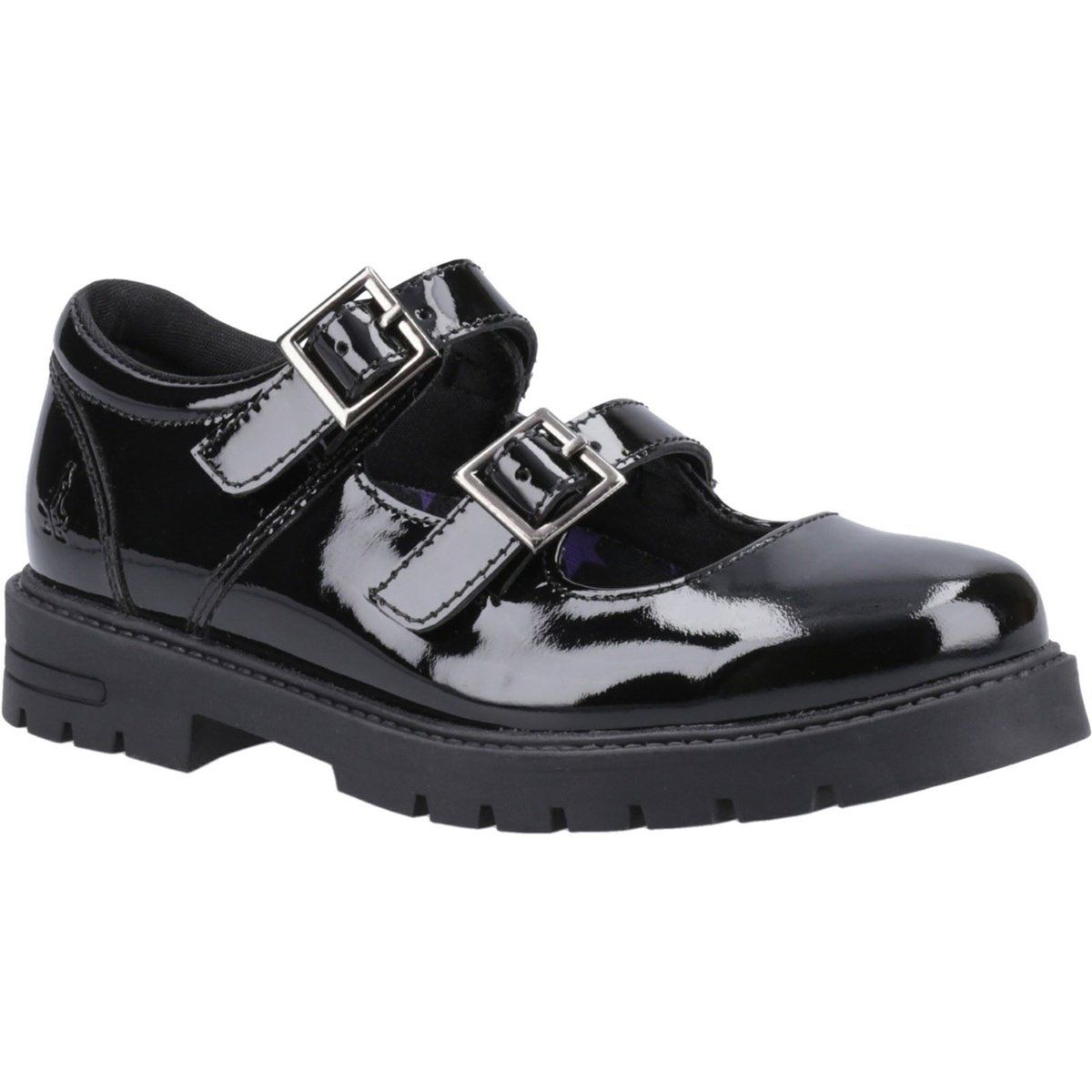 Hush Puppies Ella Patent Senior Mädchenschuhe Aus Schwarzem Leder