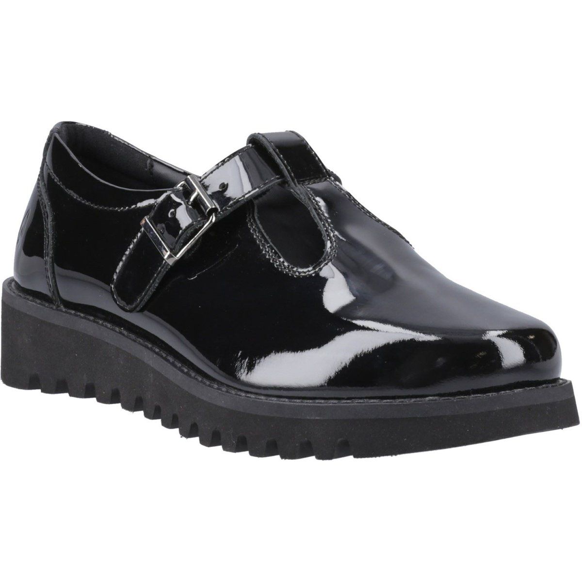 Hush Puppies Florrie T-Bar Mädchenschuhe Aus Schwarzem Leder
