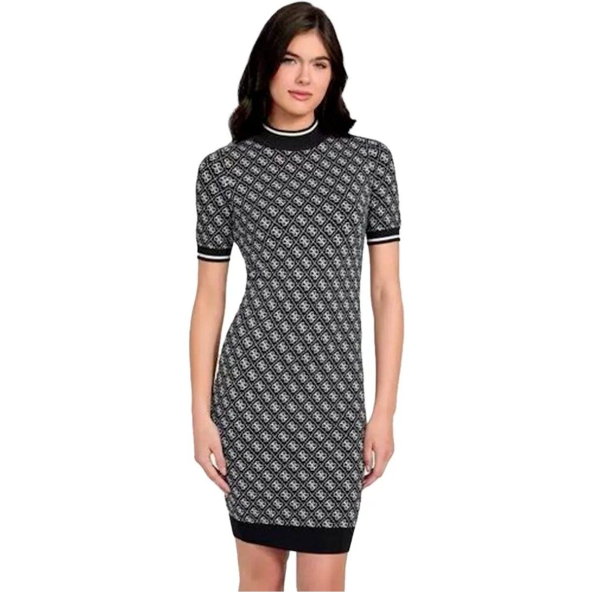 Figurbetontes Mini-Kleid mit Muster und Stehkragen