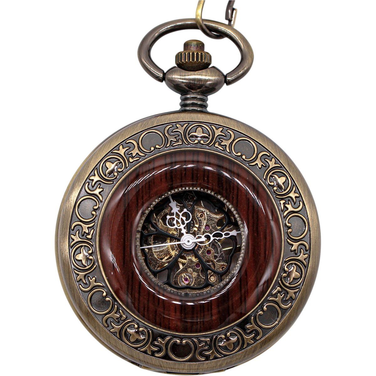 Vintage Bronze Holz Skelett Taschenuhr