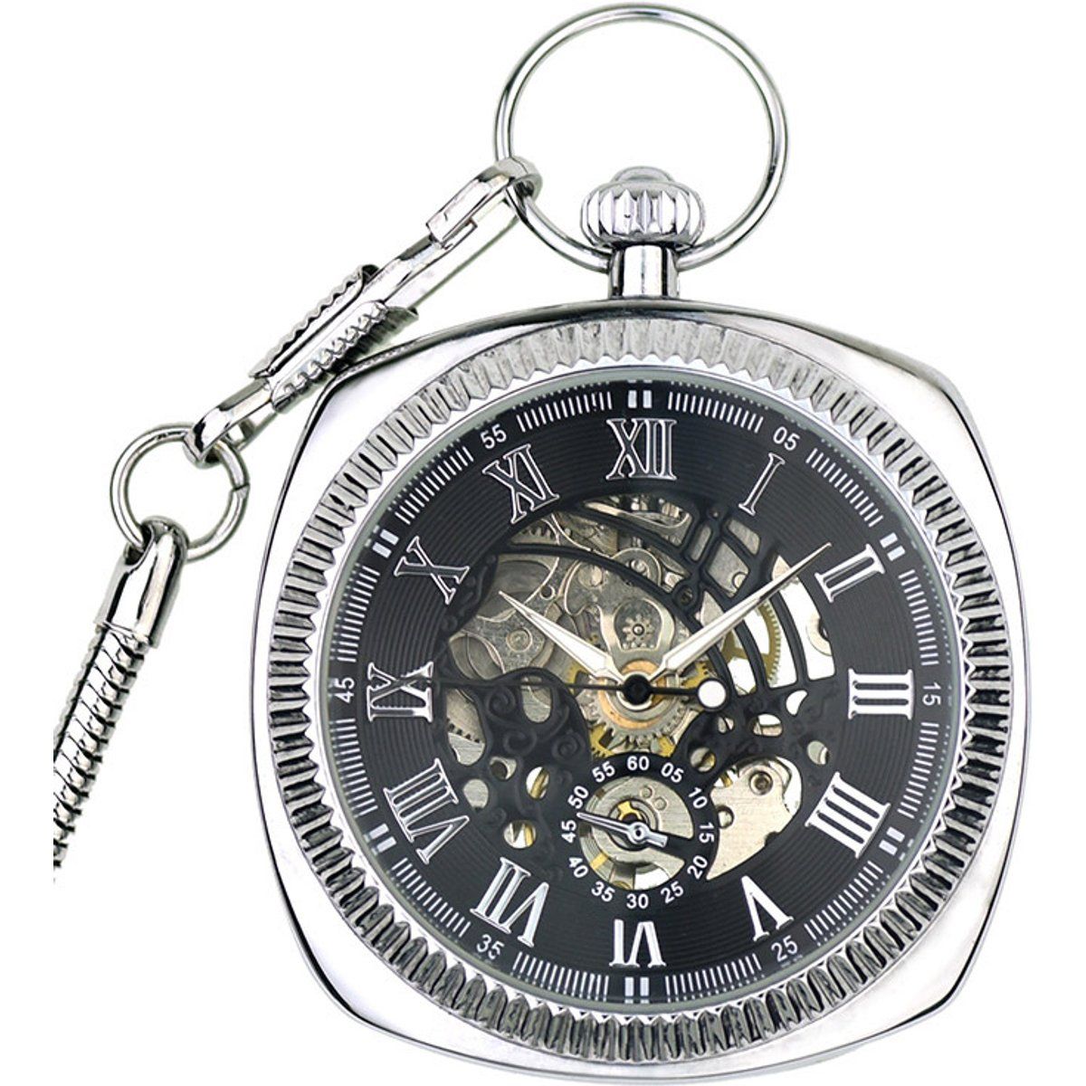 Mechanische silberne Skelett-Taschenuhr