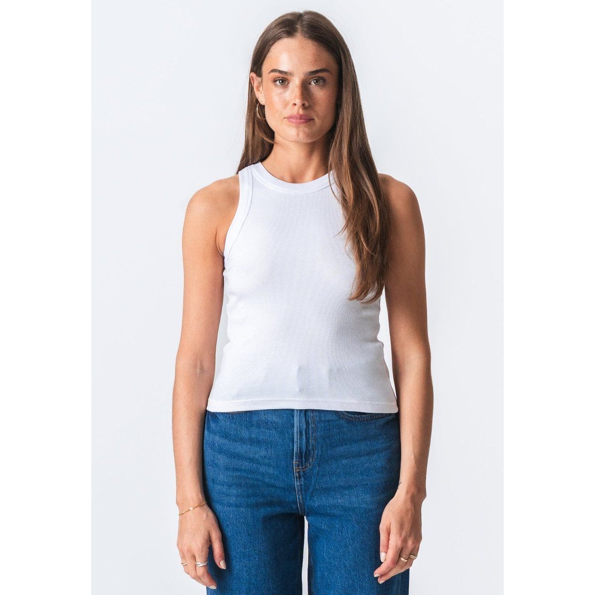 Weißes geripptes Tanktop Klassisch