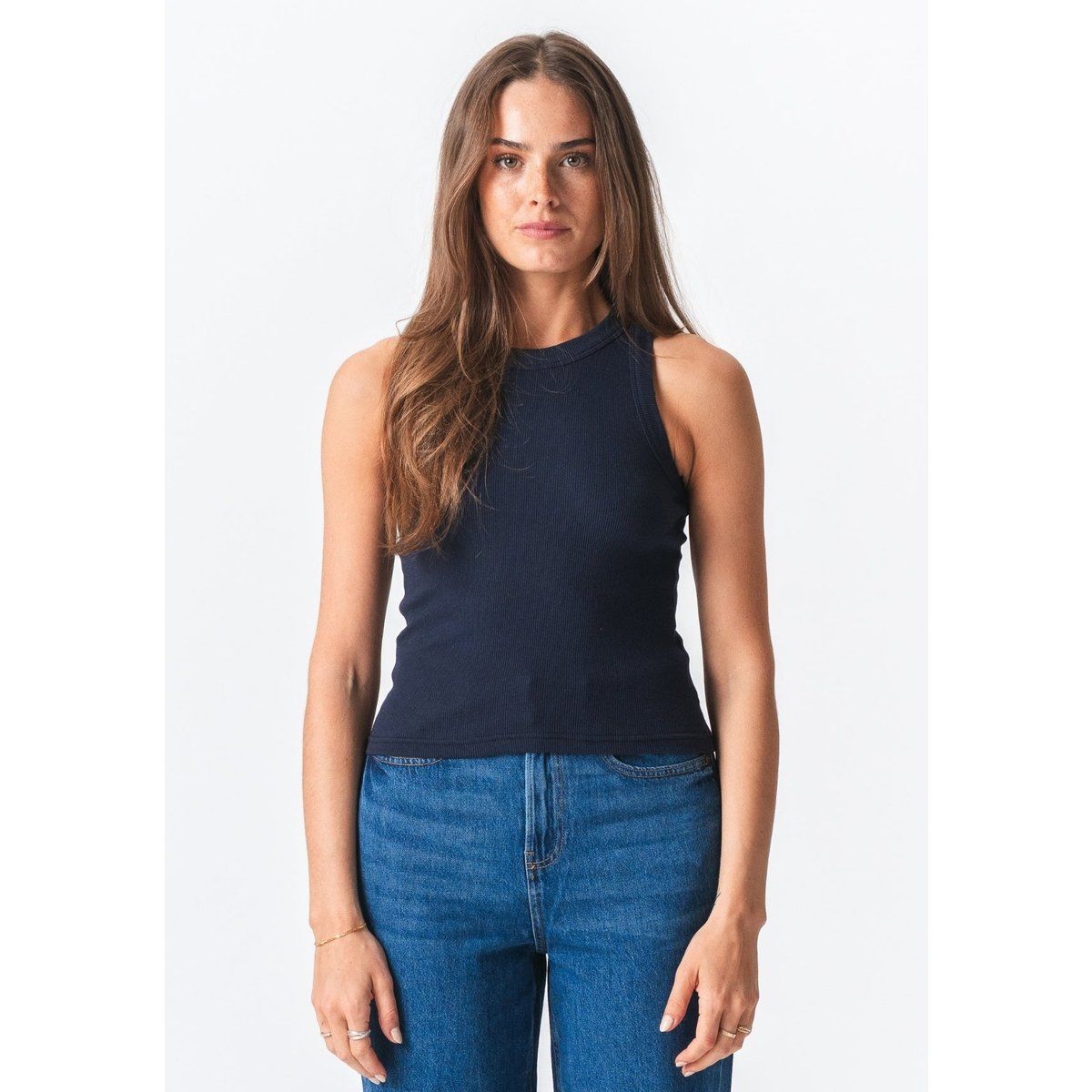 Geripptes Tanktop in Marineblau