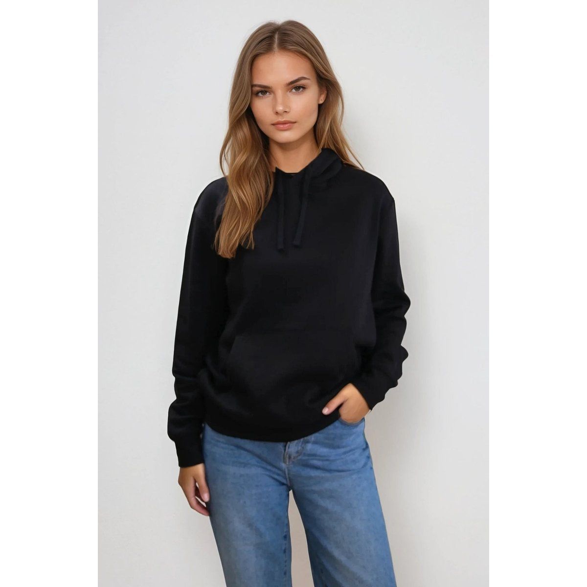 Essential Schwarzer Kapuzenpullover Lockere Passform