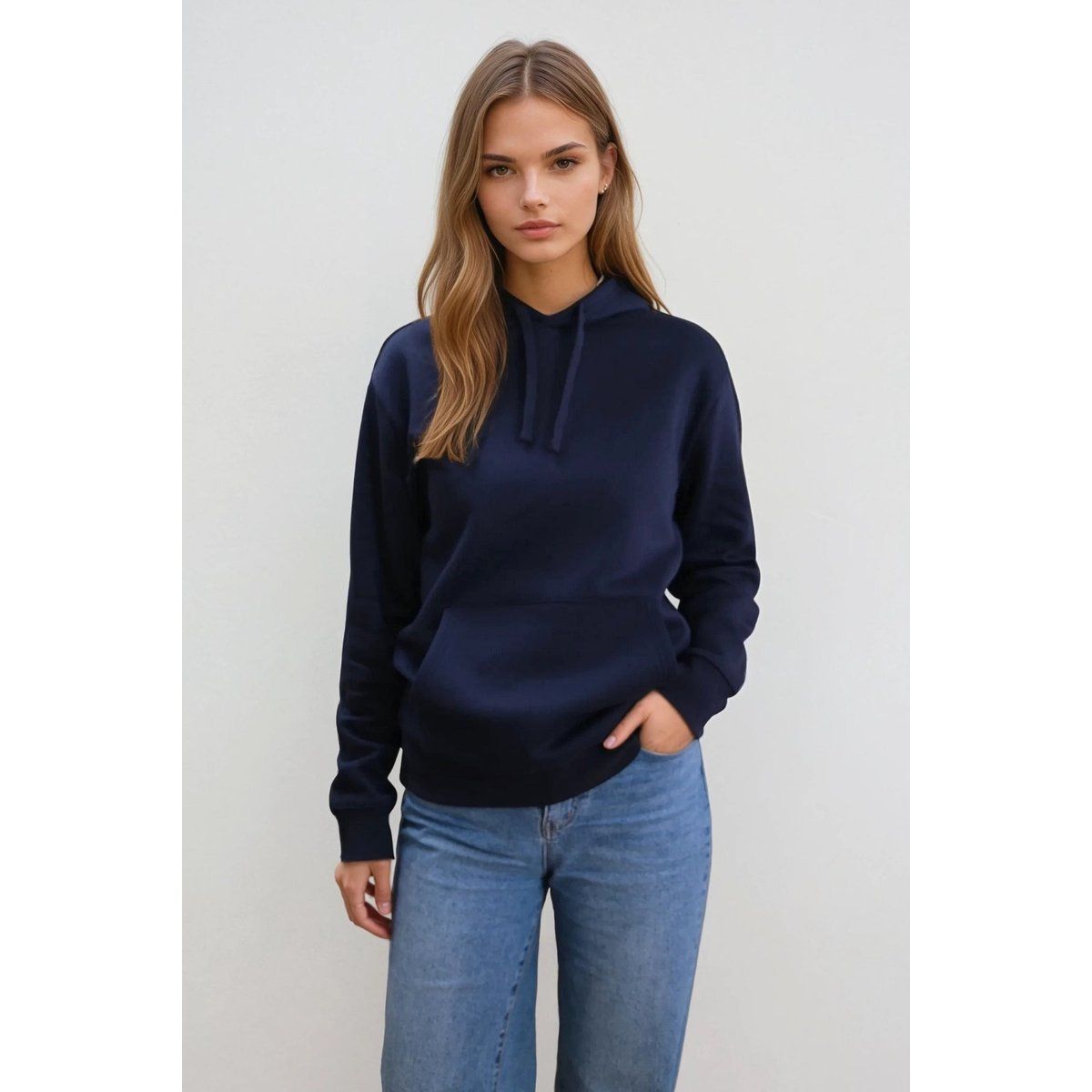 Essentieller Marineblauer Baumwoll-Mischgewebe-Hoodie