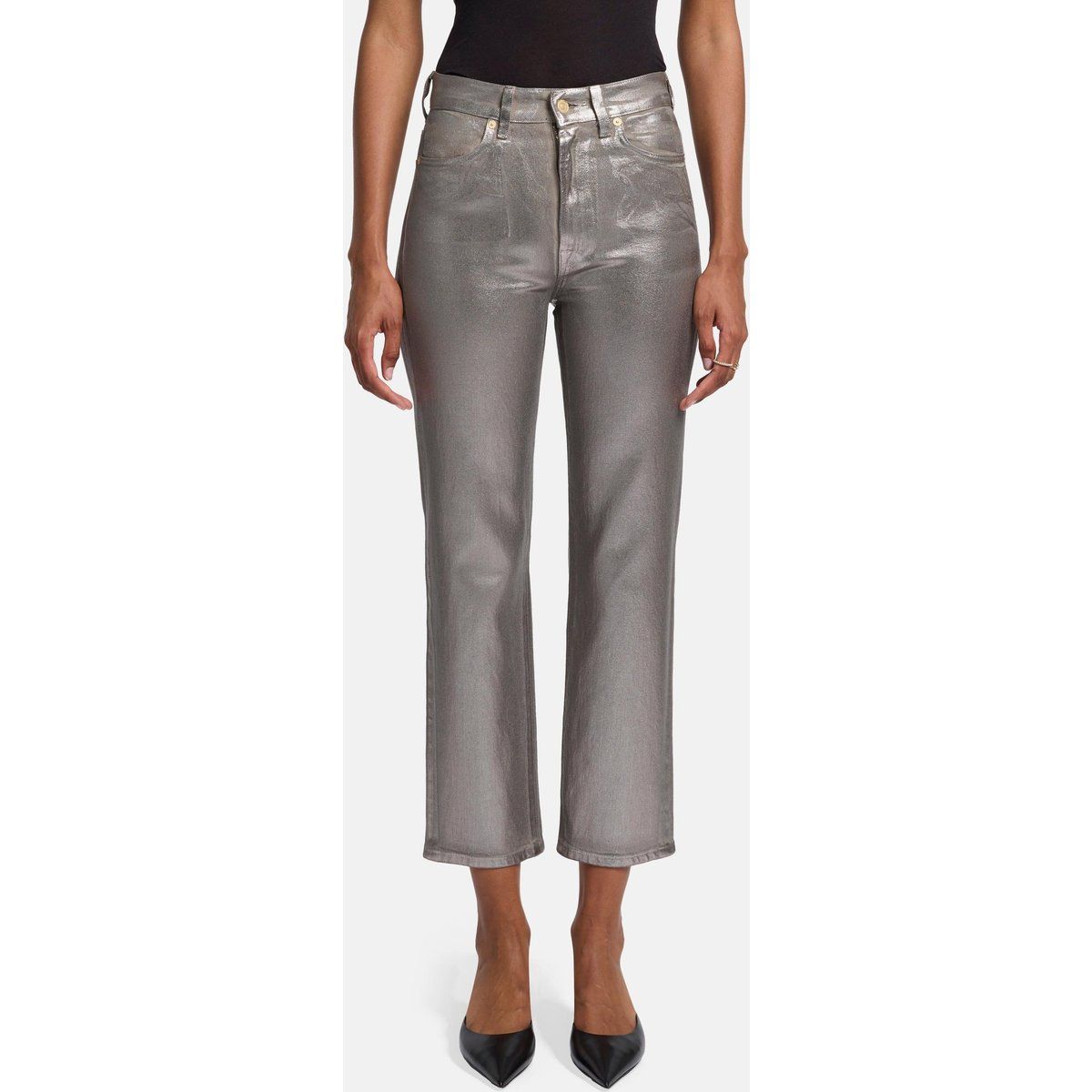 Metallic High-Rise Jeans mit geradem Bein