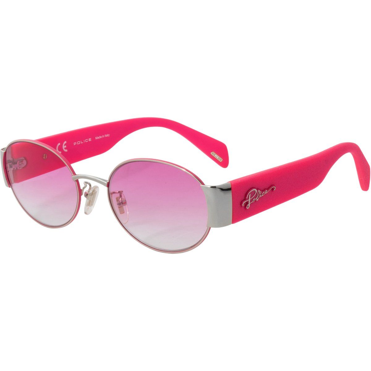 Sonnenbrille mit ovalem Rahmen und pinkfarbenen Farbverlaufsgläsern