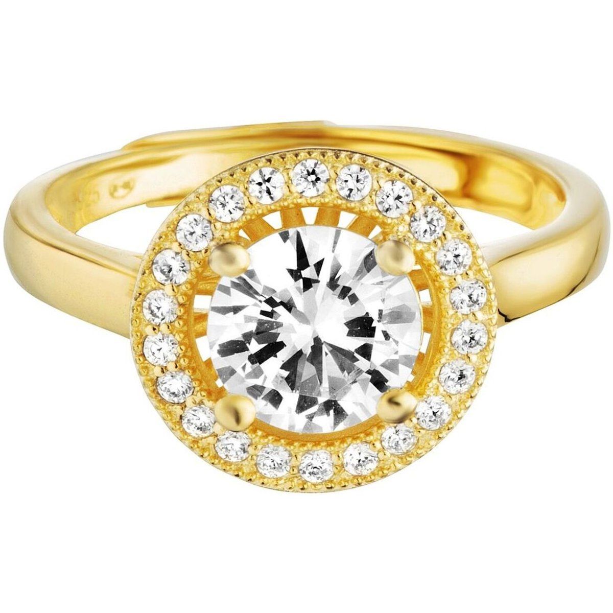Eleganter vergoldeter Solitär-Ring mit Halo