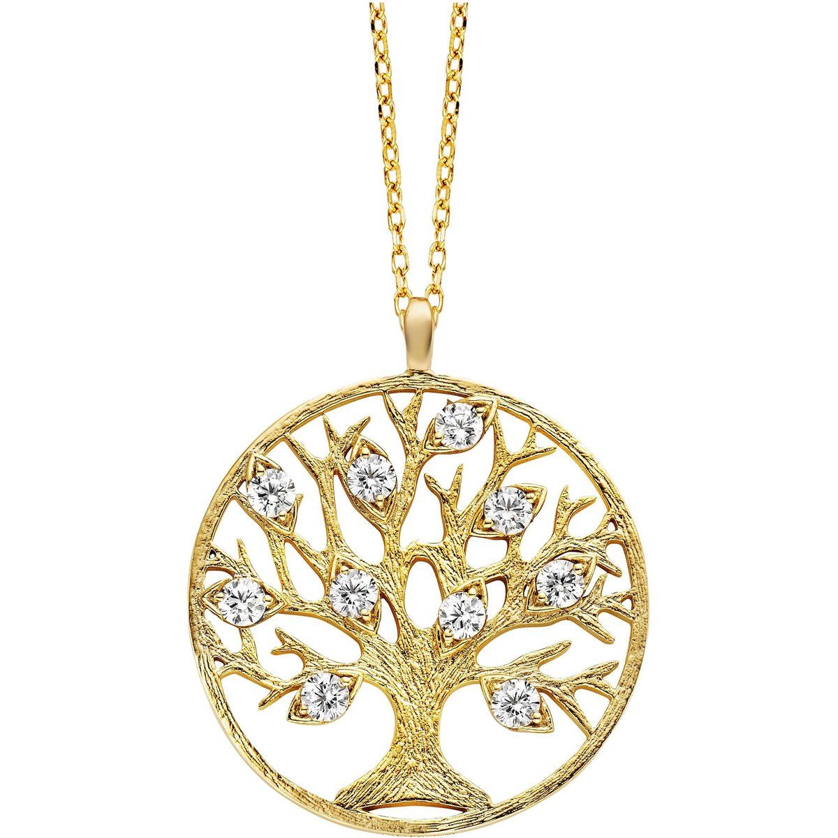 Goldene Lebensbaum-Halskette mit Zirkonia