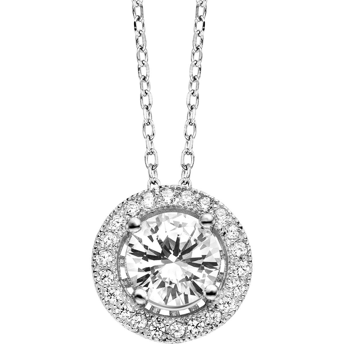 Runder Halo-Solitär-Anhänger mit Kette