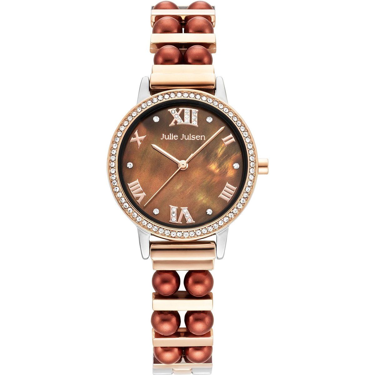 Elegante braune Perlenarmbanduhr
