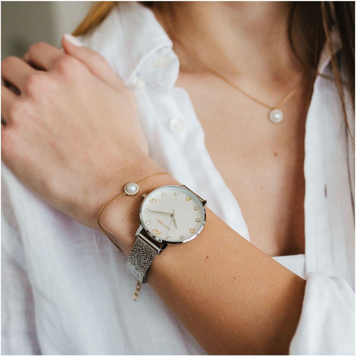 Zartes Armband mit Perle und Zirkonia