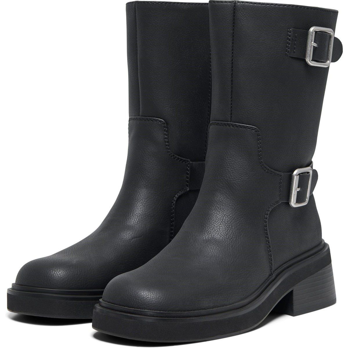 ONLY BUTTER-2 Polyurethan Damen Schwarze Absatz Stiefeletten bis zur Wadenmitte