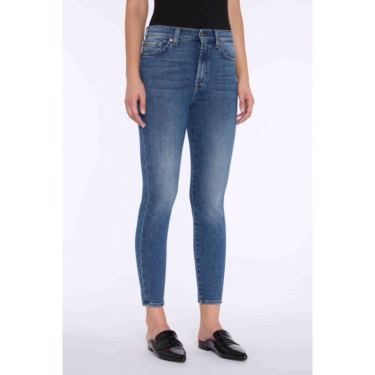 Hoch sitzende, knöchellange Skinny Jeans