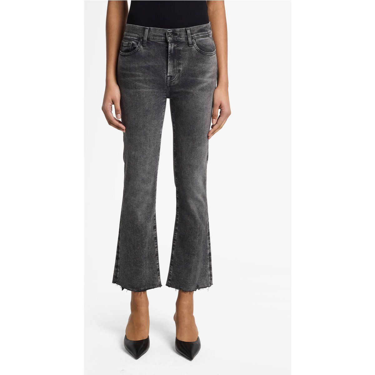 Cropped Bootcut Jeans mit offenem Saum