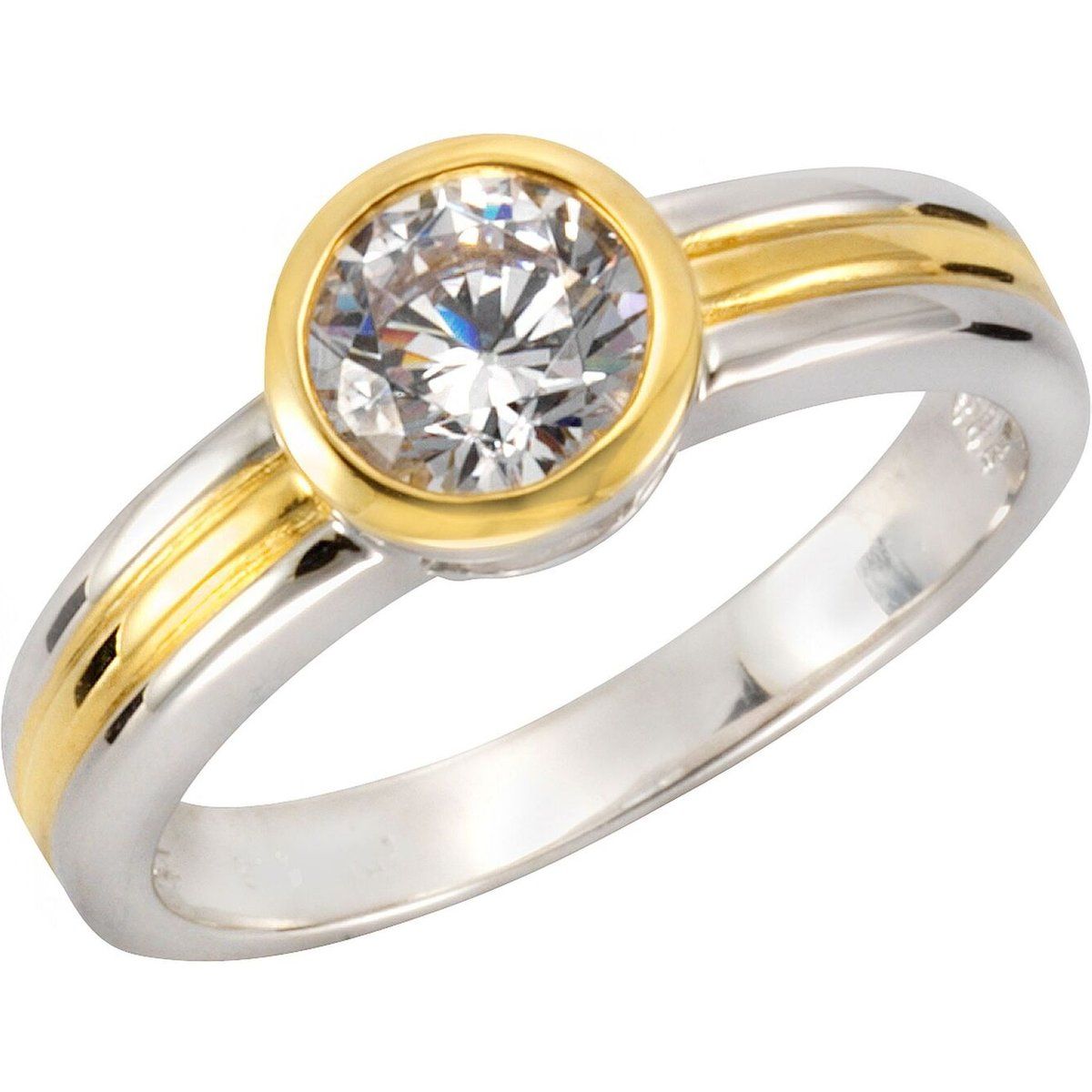 Celesta Silber Ring 925 Sterling Silber zweifarbig Zirkonia