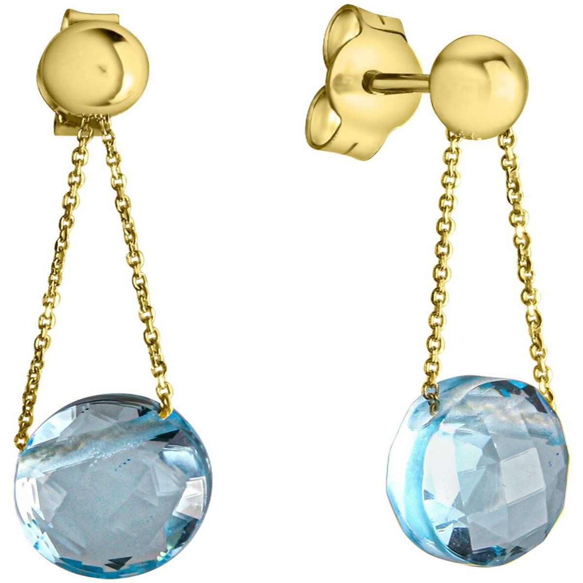 Blautopas Ohrhänger Gelbgold