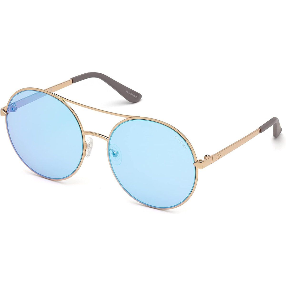 Sonnenbrille mit rundem Rahmen und blauen Gläsern