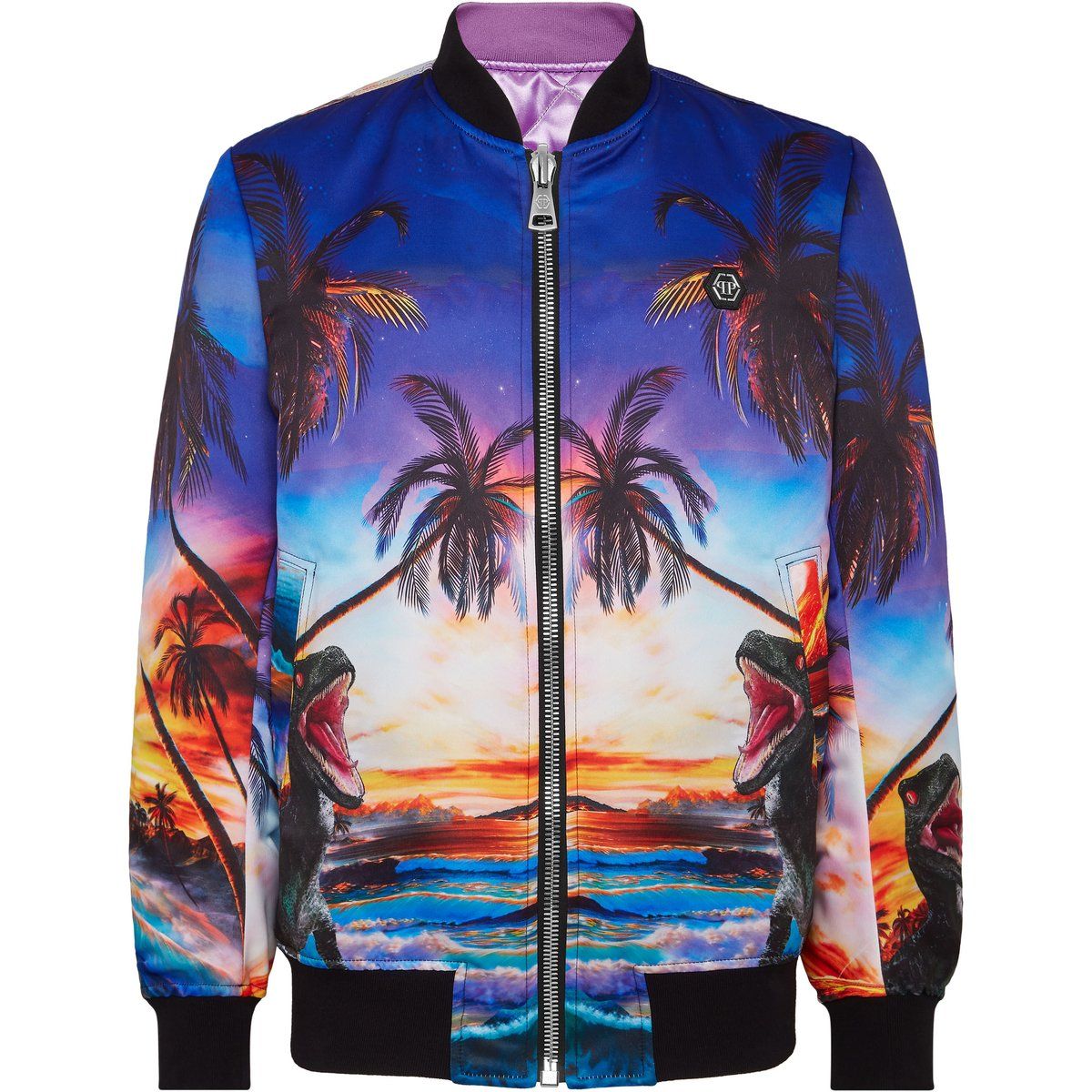 Bomberjacke mit tropischem Dinosaurier-Print