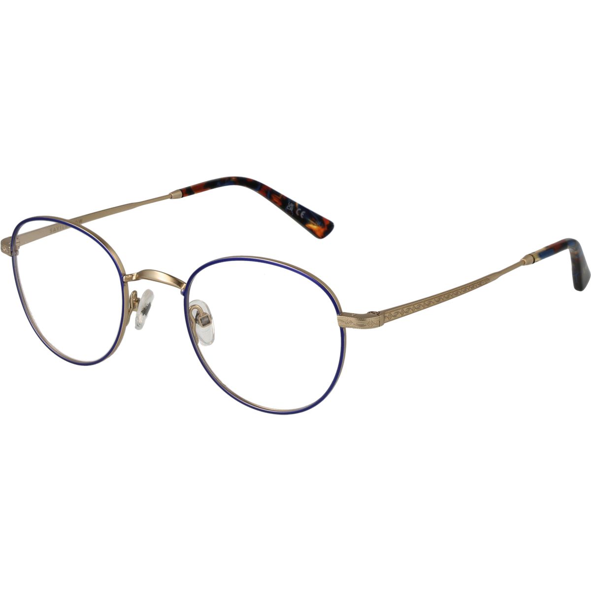 Runde blaue und goldene Brille