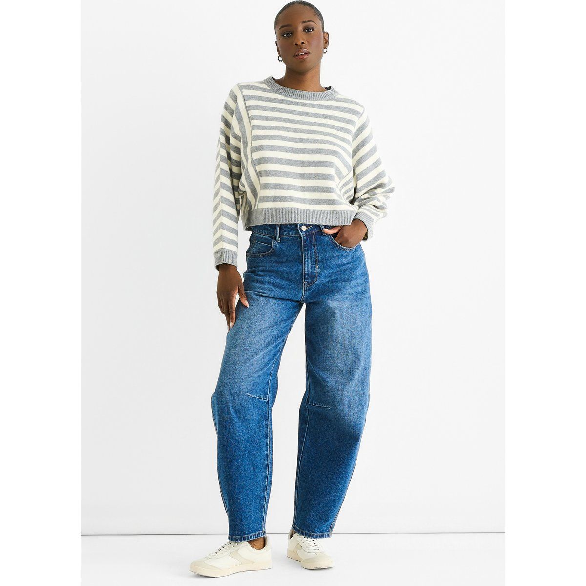 Gestreifter Strickpullover in lockerer Passform