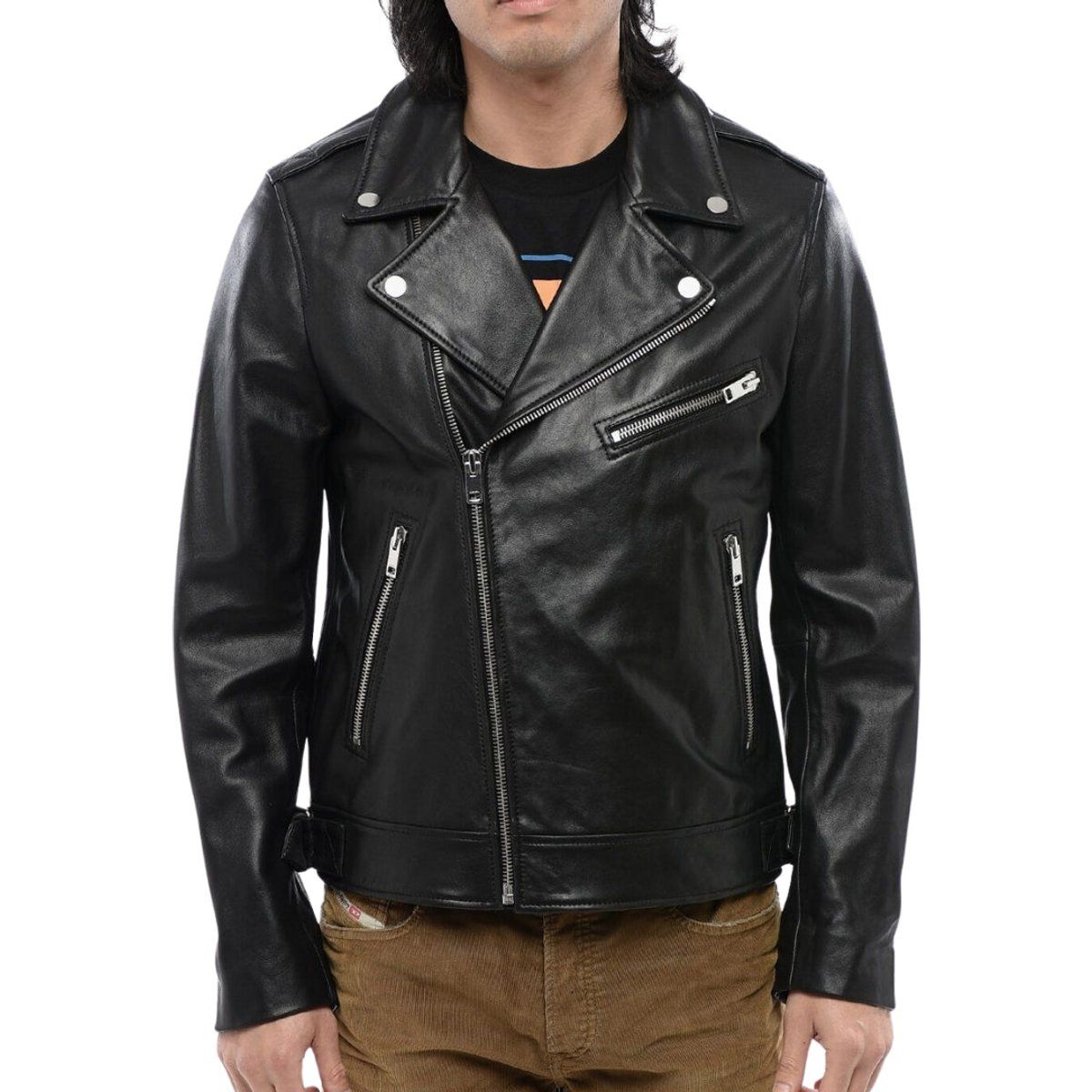 Klassische Herren Lederjacke im Biker-Stil