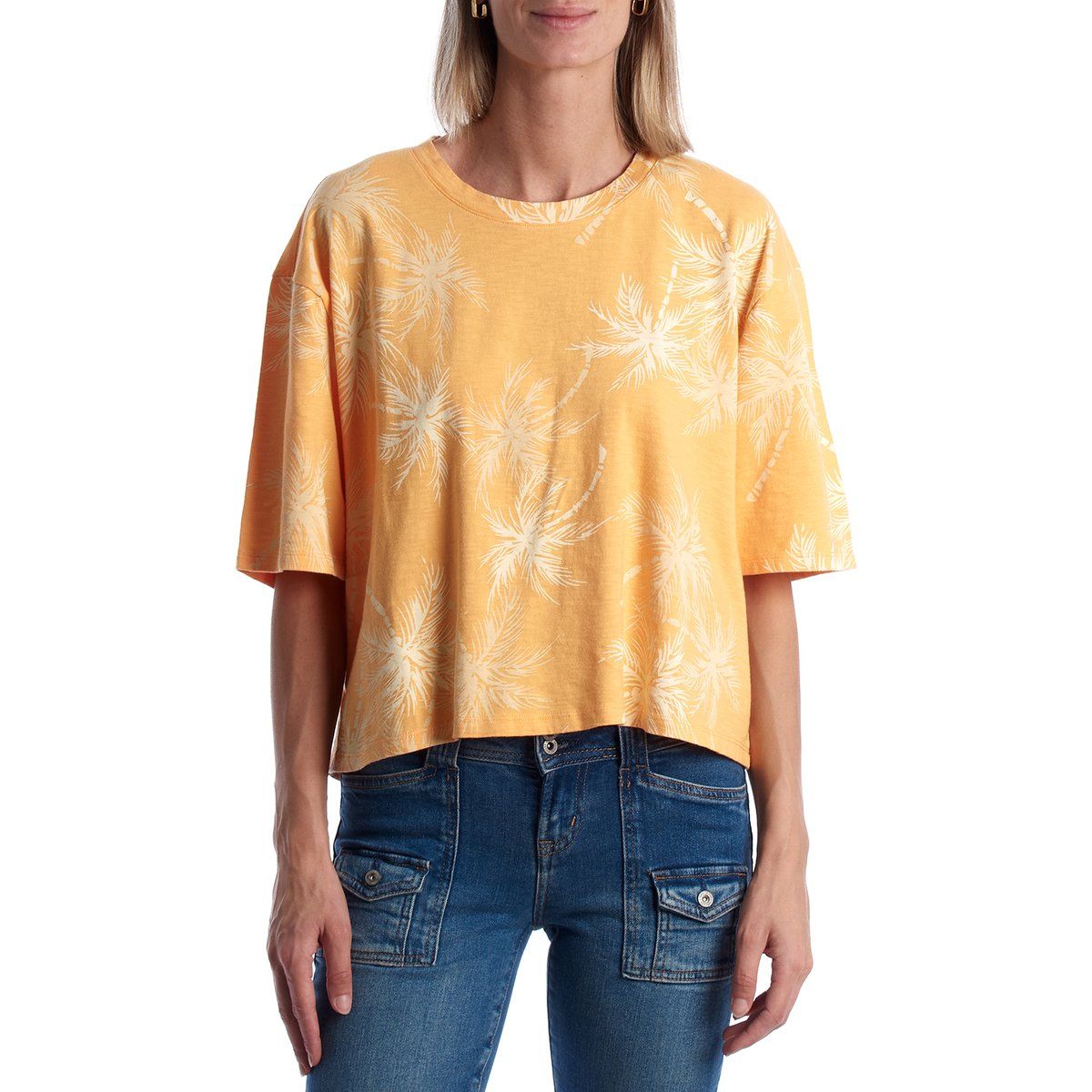 Übergroßes Crop-T-Shirt mit Palmenprint