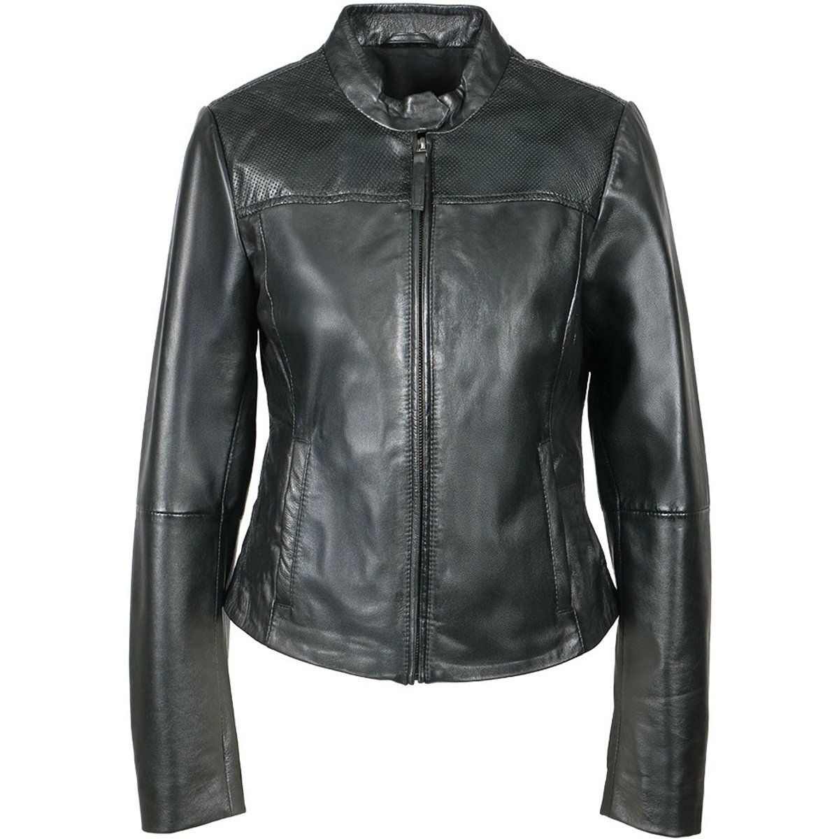 Klassische, figurbetonte Lederjacke in Schwarz