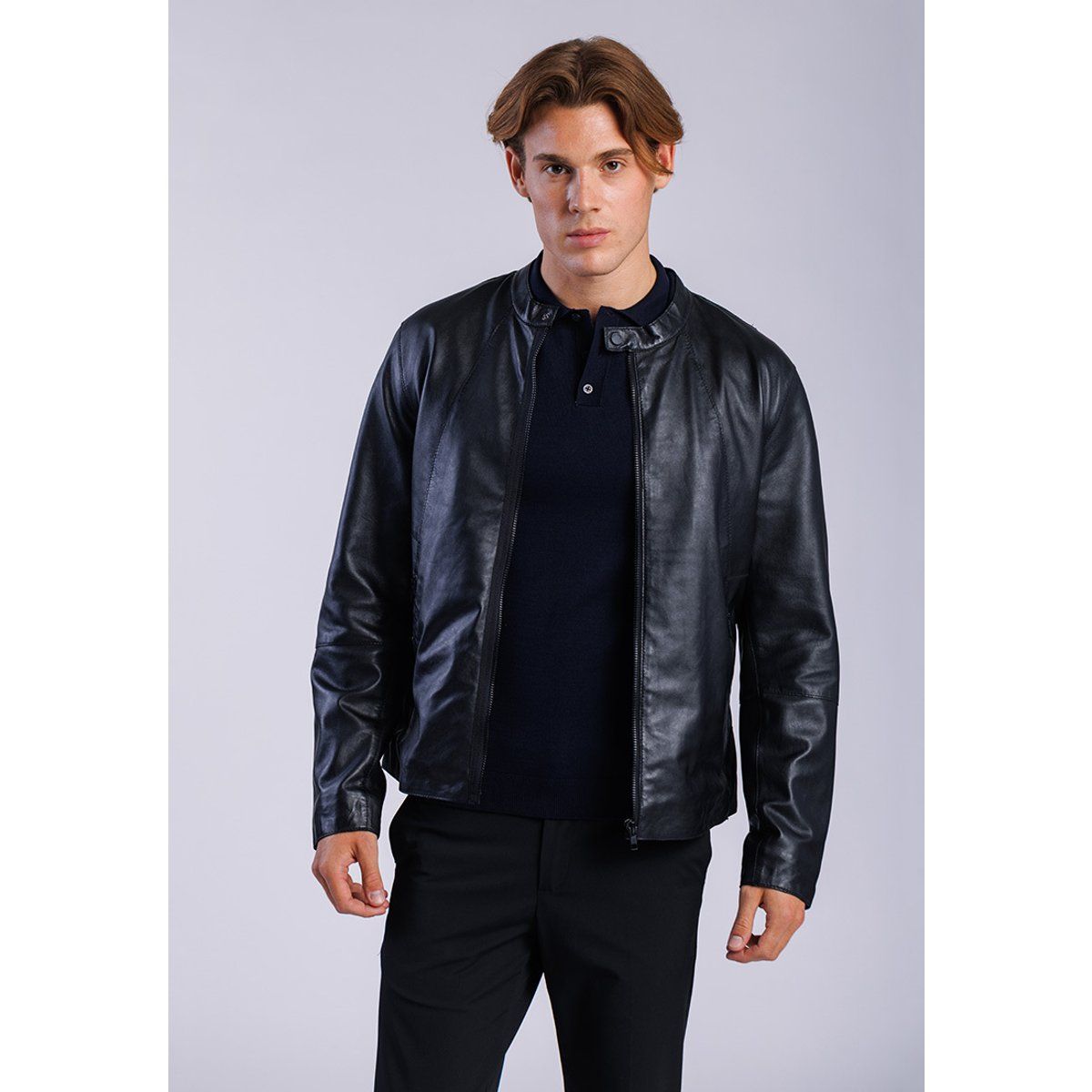 Moderne Herren Lederjacke mit Stehkragen