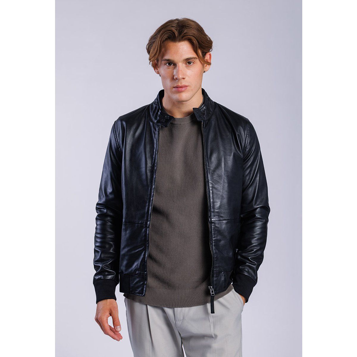 Herren Lederblouson mit Strickdetails
