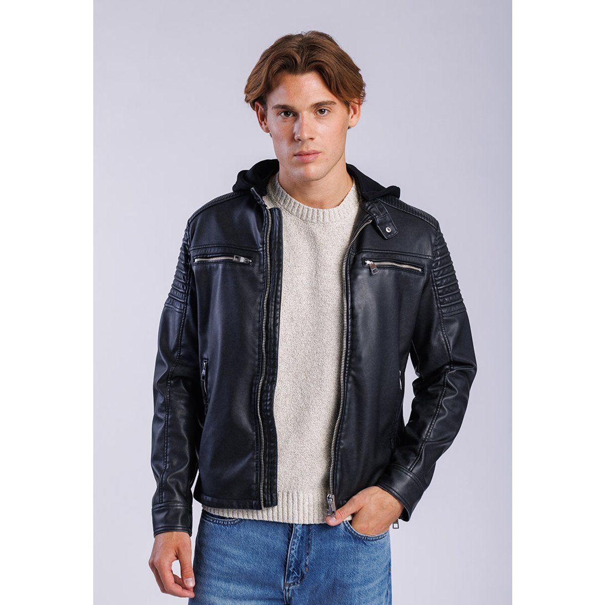 Herren Bikerjacke aus Kunstleder