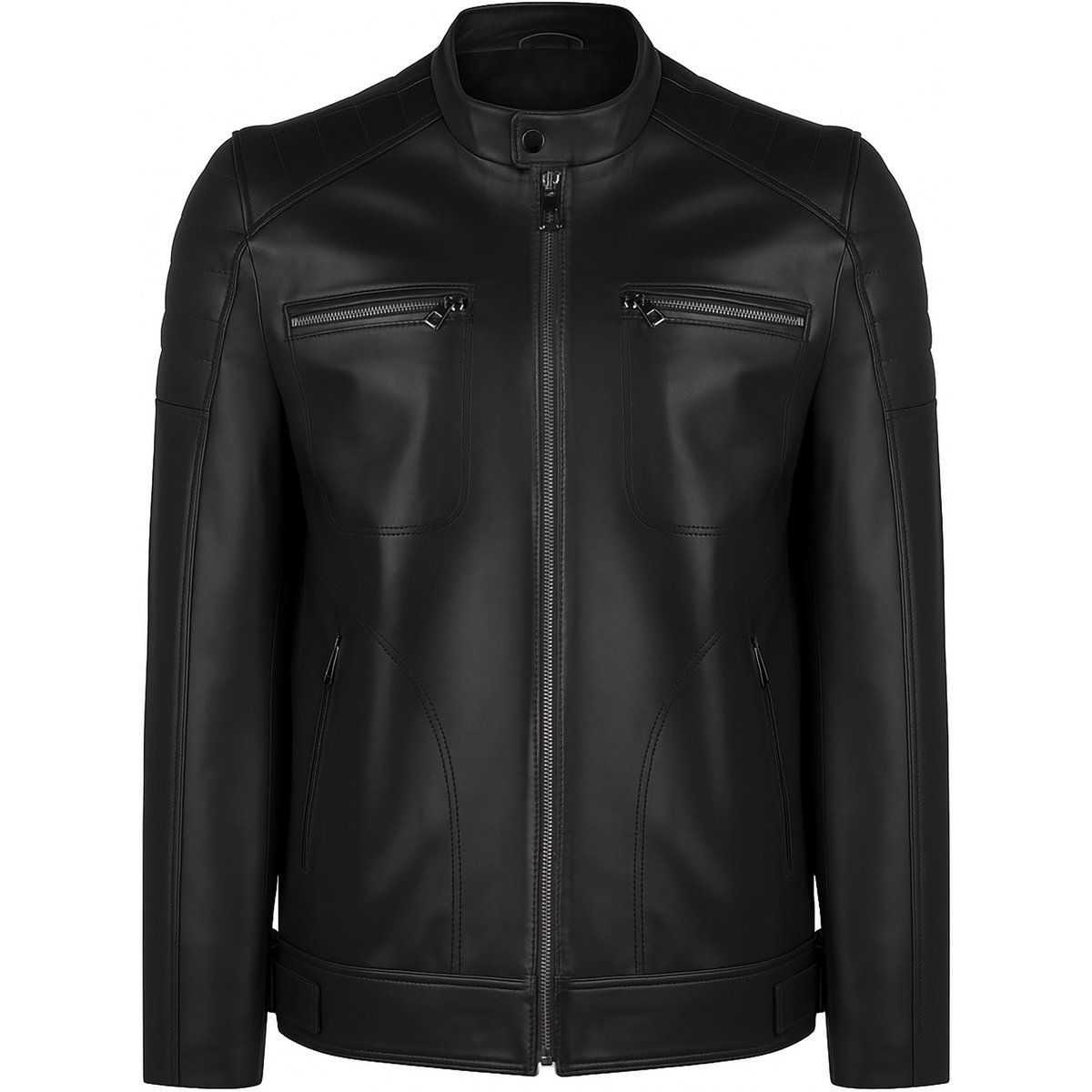 Moderne Schwarze Leder Bikerjacke