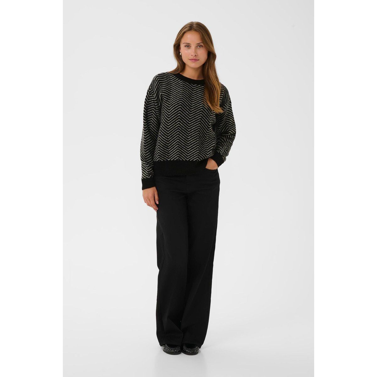 Lockerer Strickpullover mit Chevron-Muster