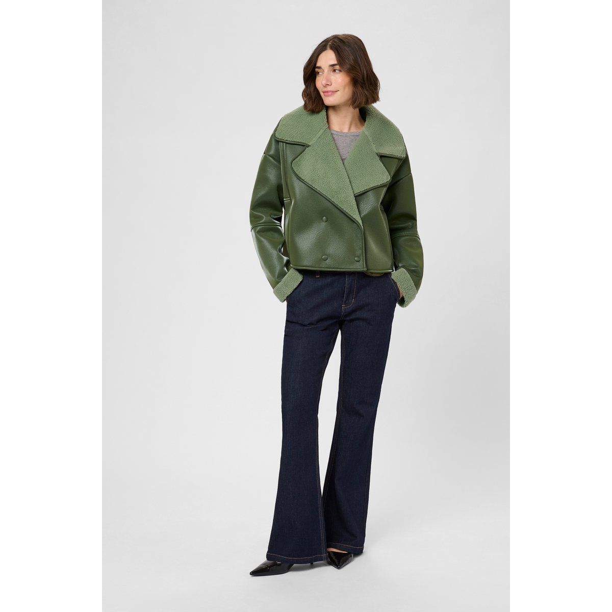 Grüne Shearlingjacke aus Kunstleder
