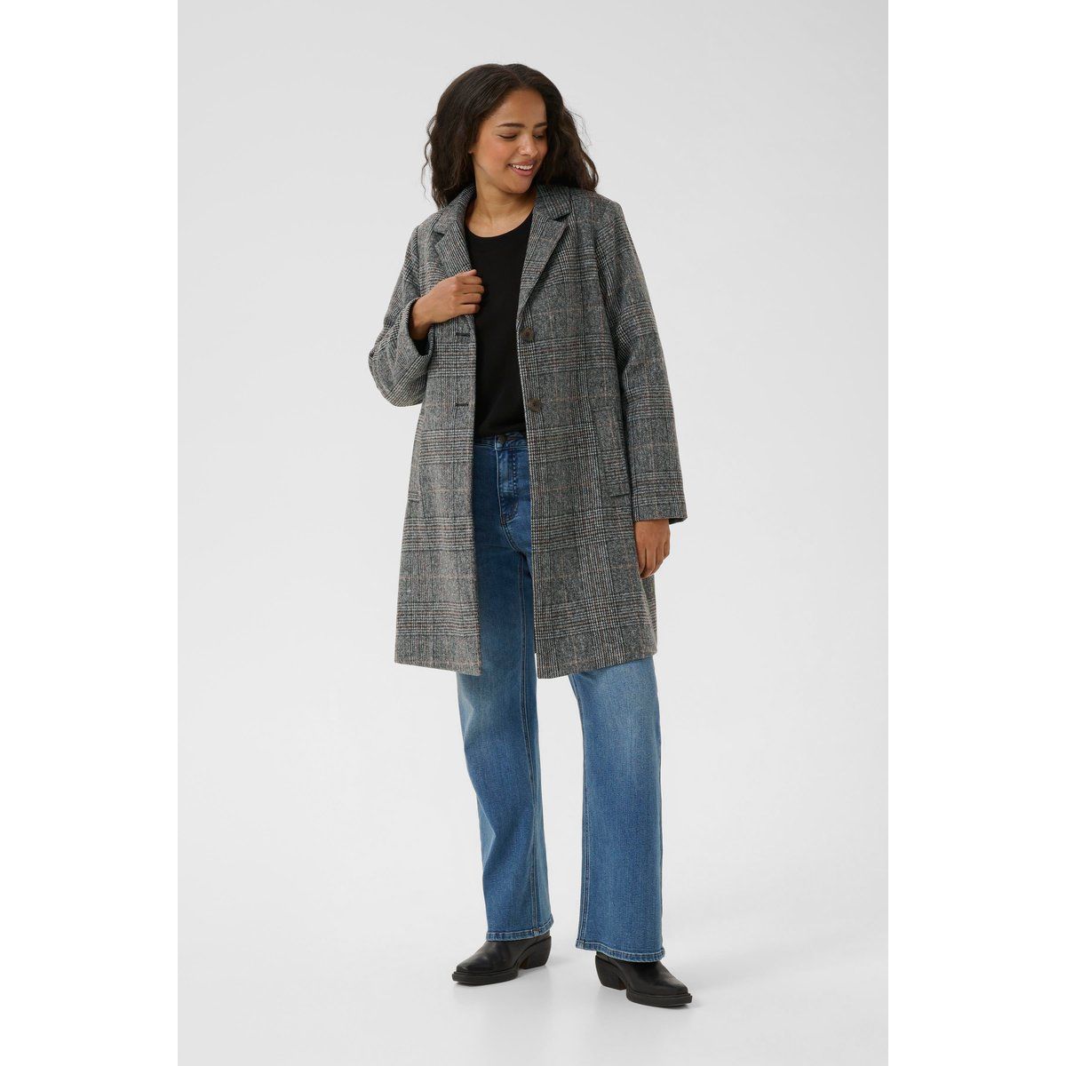 Taillierter Blazer Mantel mit Karomuster