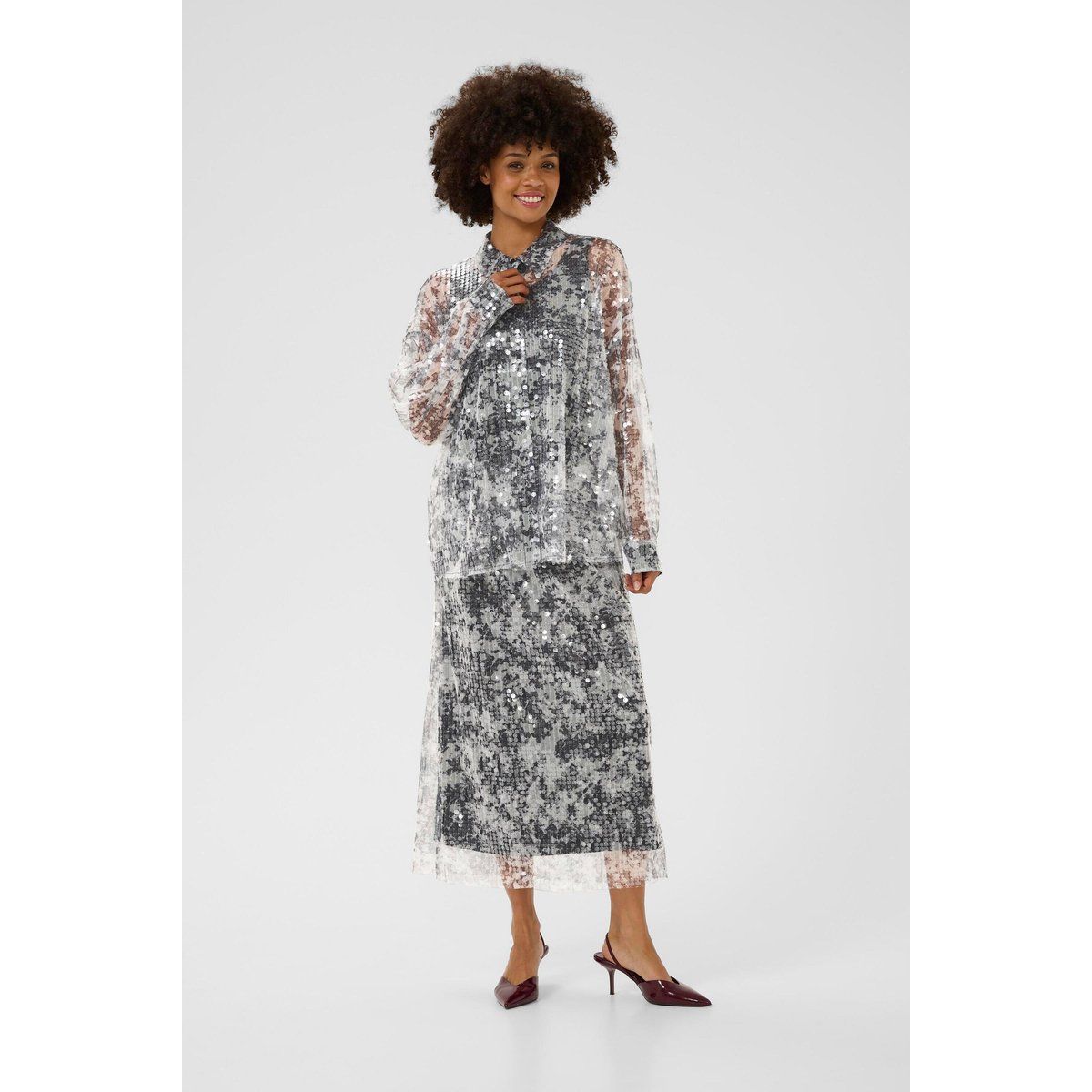 Langarm-Hemd CUwilma Langarm-Hemd Oversize fit white grey