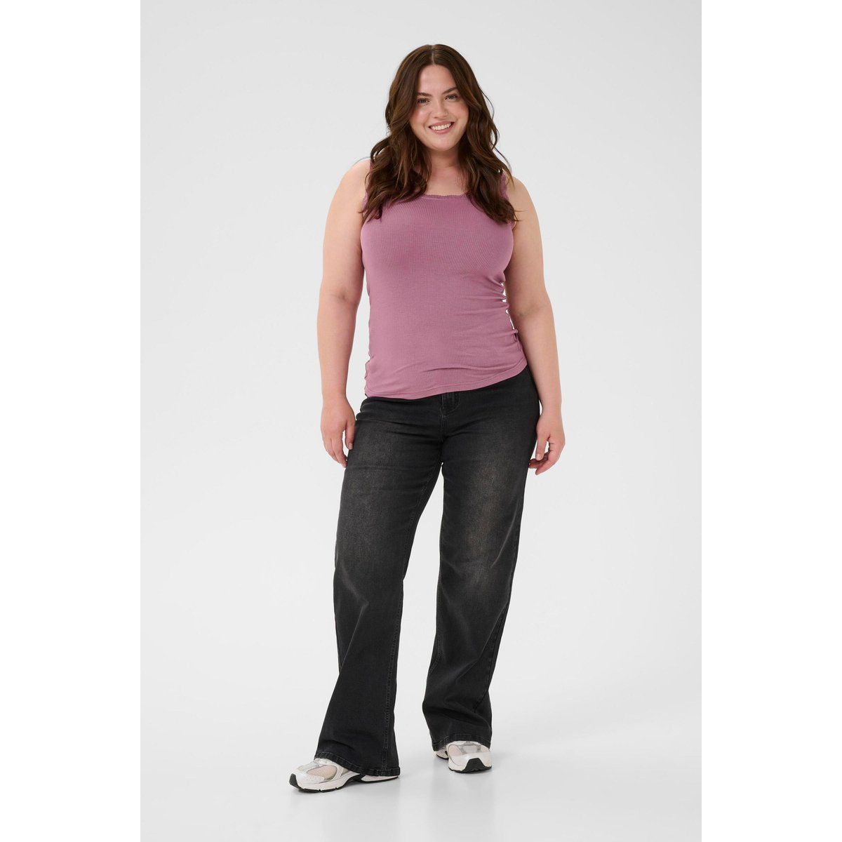 Geripptes Strick-Tanktop mit Spitzensaum