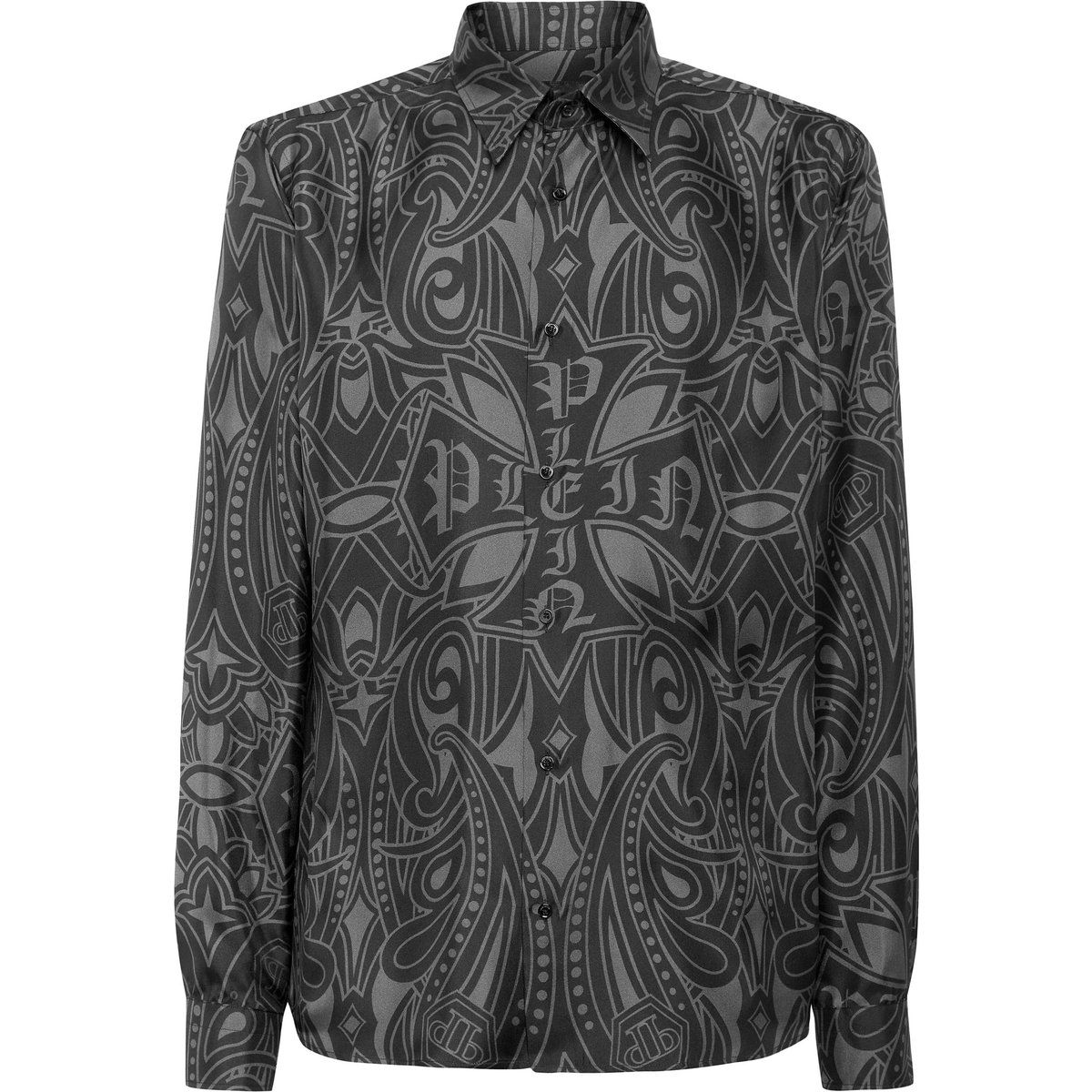 Seidenhemd mit Gothic-Muster und langen Ärmeln
