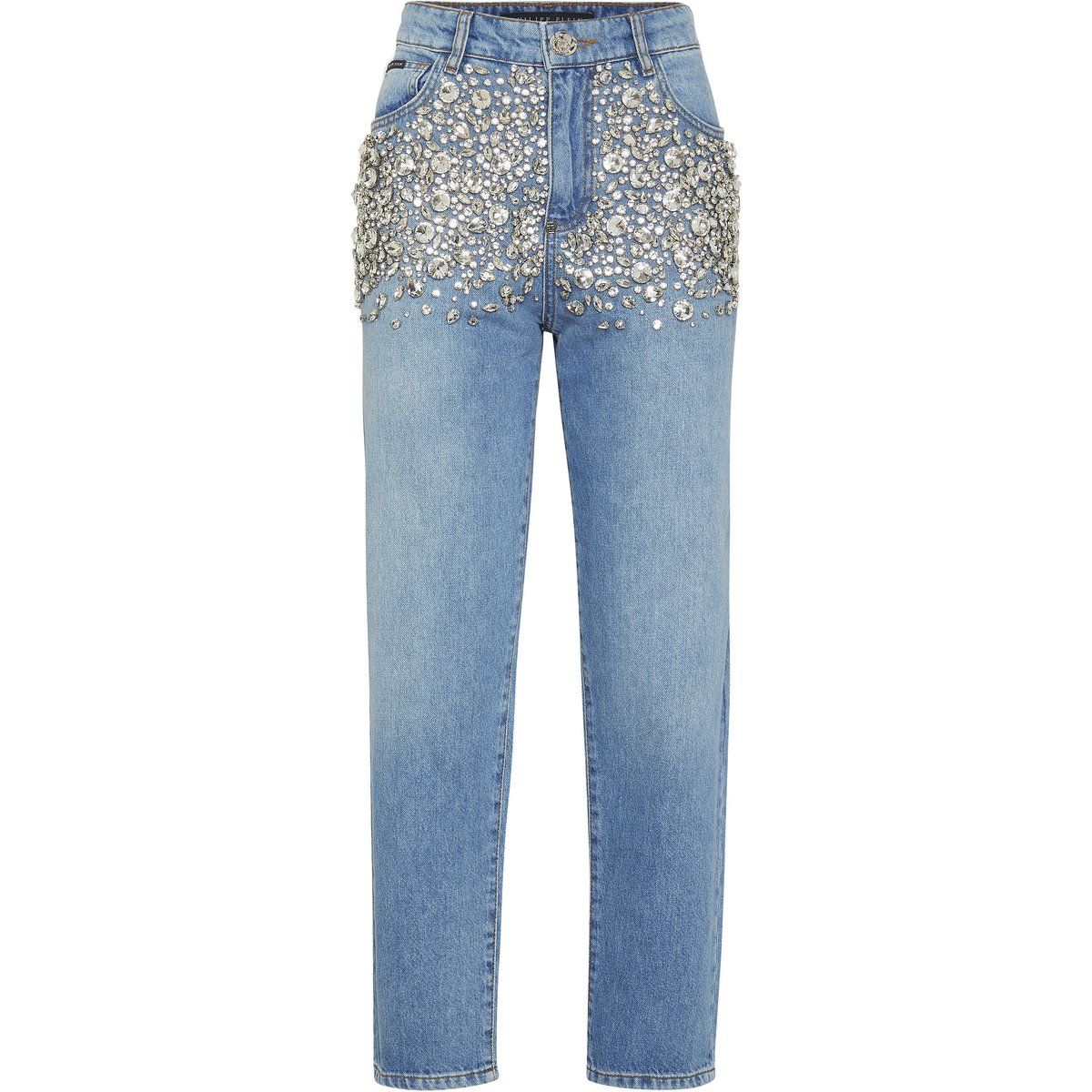 Mom Fit Jeans mit Strasssteinen