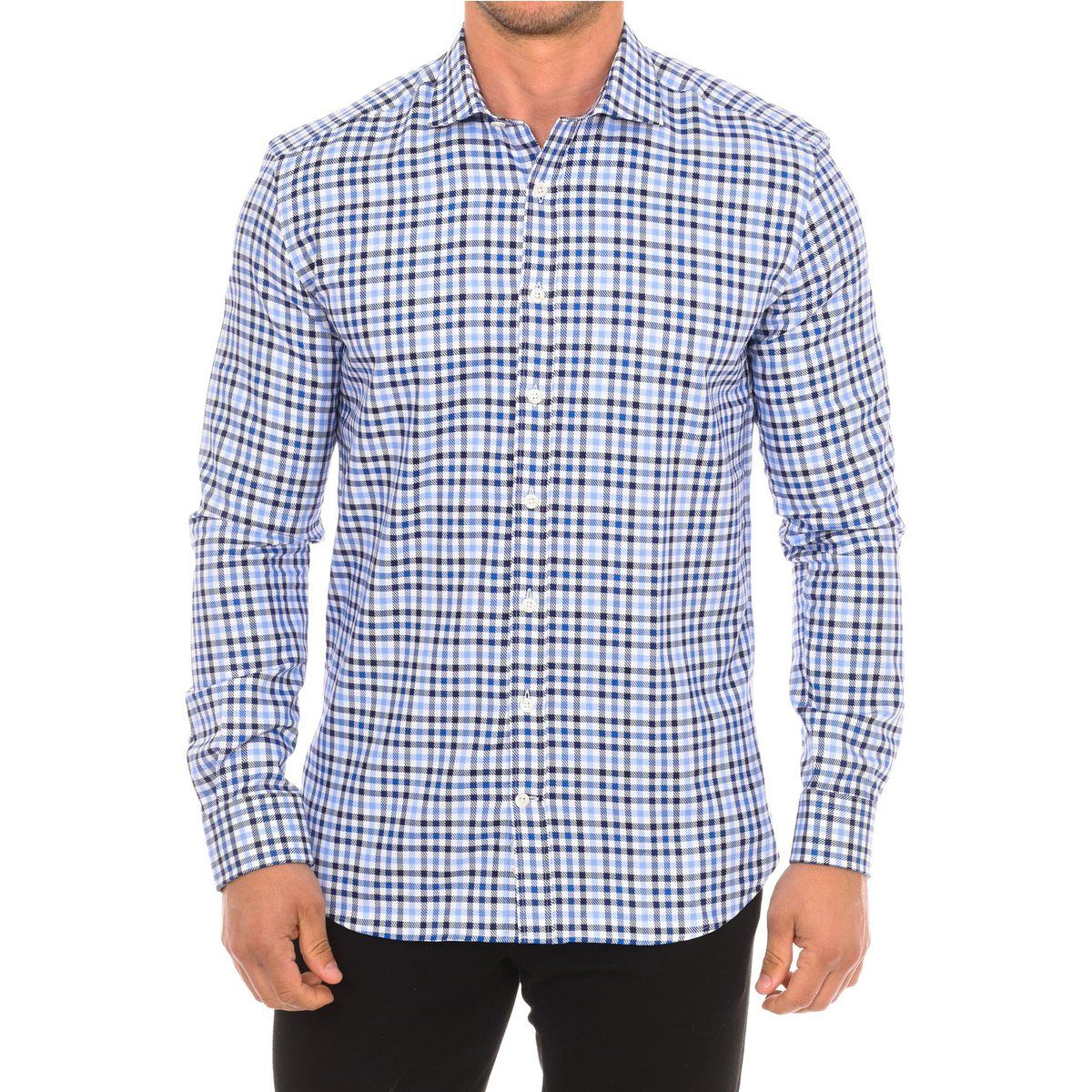 Herrenhemd blau kariert Slim Fit
