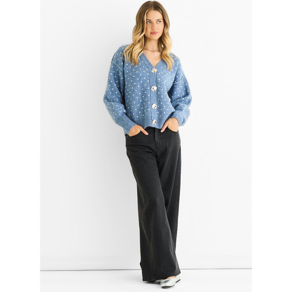 Cardigan mit Knopfleiste und Polka Dots