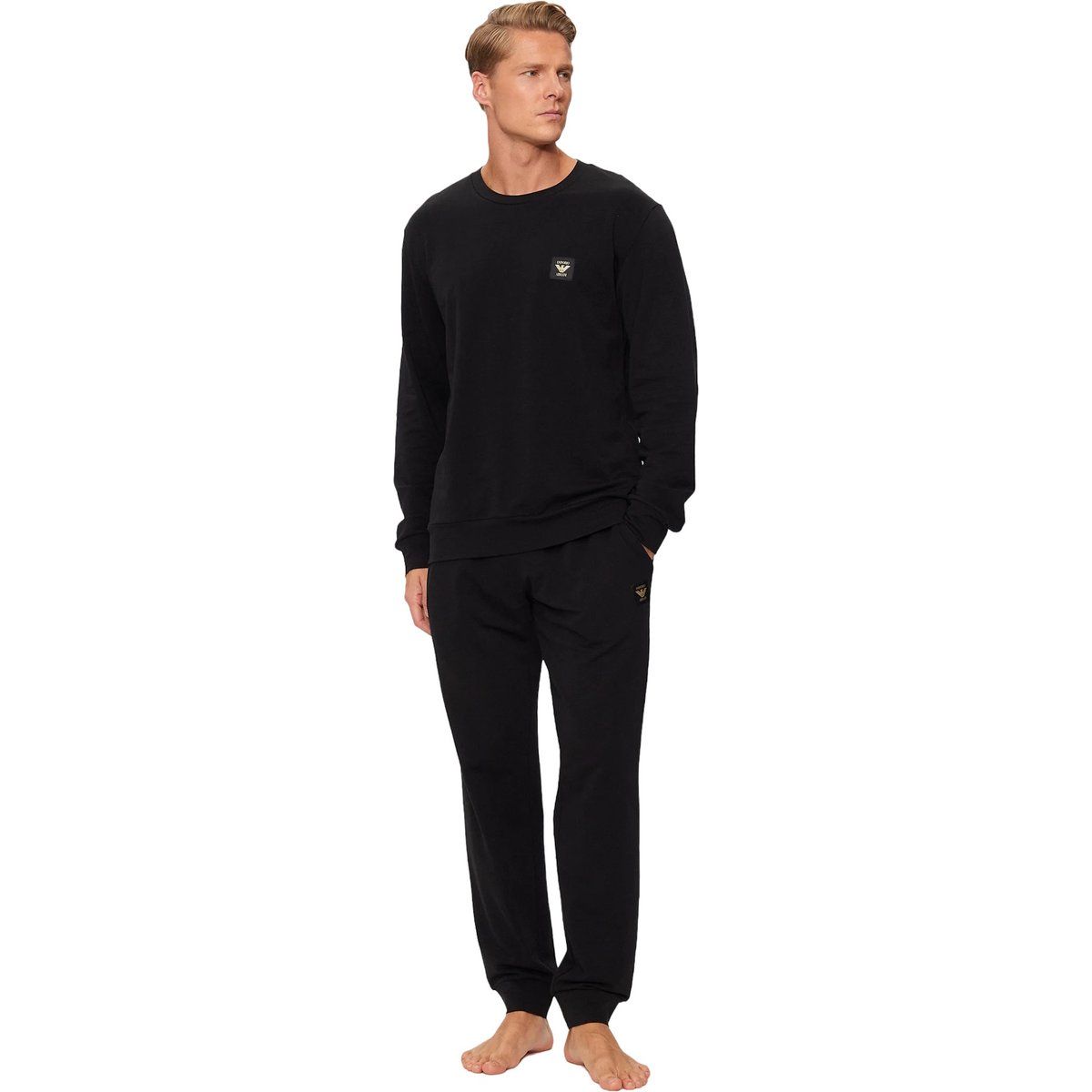 Herren Loungewear Set Rundhals Uni Schwarz