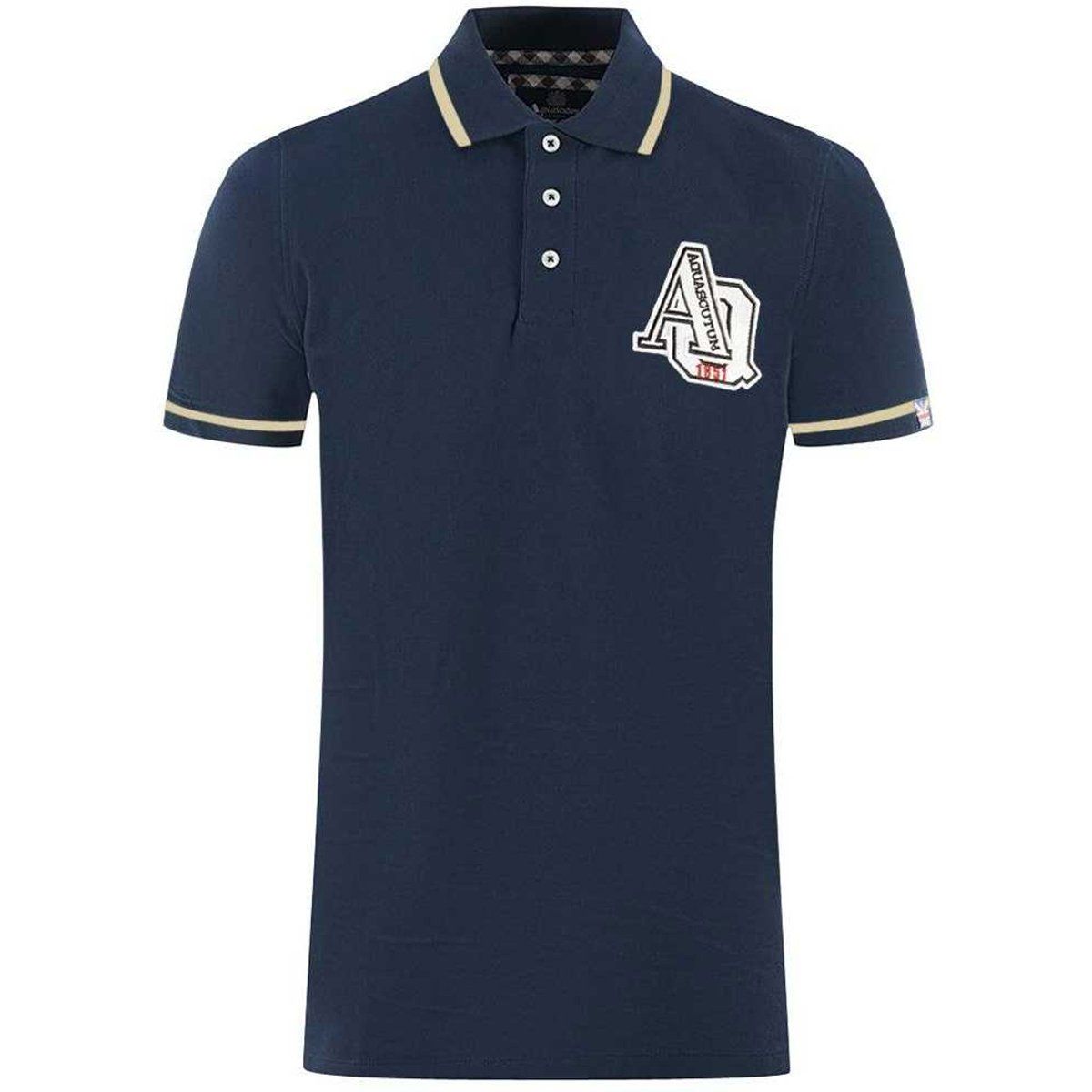 Aquascutum - "AQ 1851" Poloshirt für Herren/Damen Unisex, Mit kontrastfarbenen Streifen (Marine)