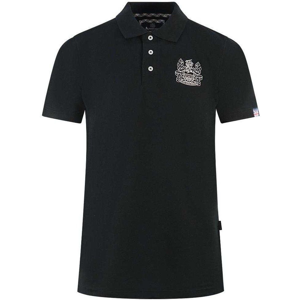 Aquascutum - Poloshirt für Herren/Damen Unisex, Ärmel mit Markenschriftzug (Schwarz)